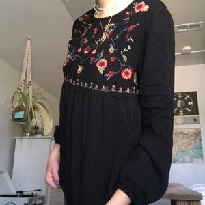flowy black embroidered flower shirt!